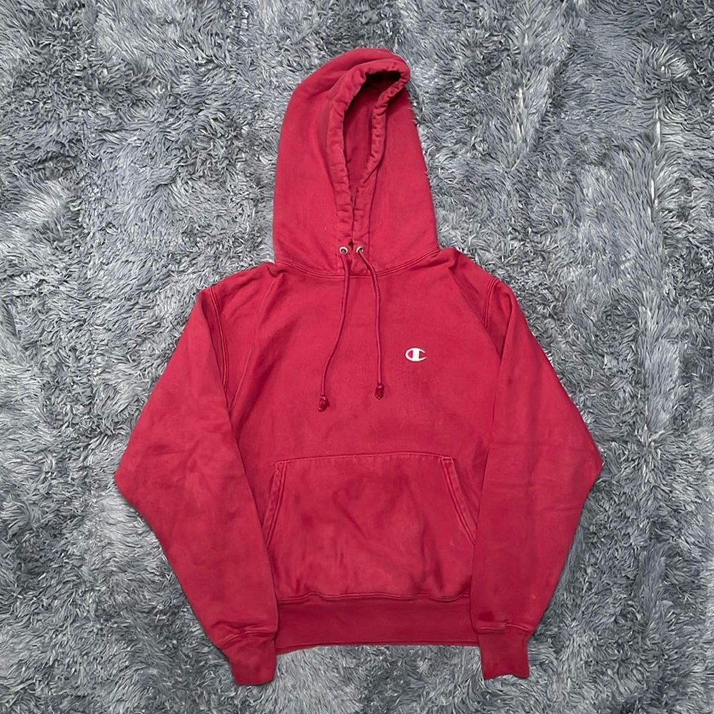 Vintage Champion Reverse Weave Dark Red Blank Pullover Hoodie Sweater Sweatshirt